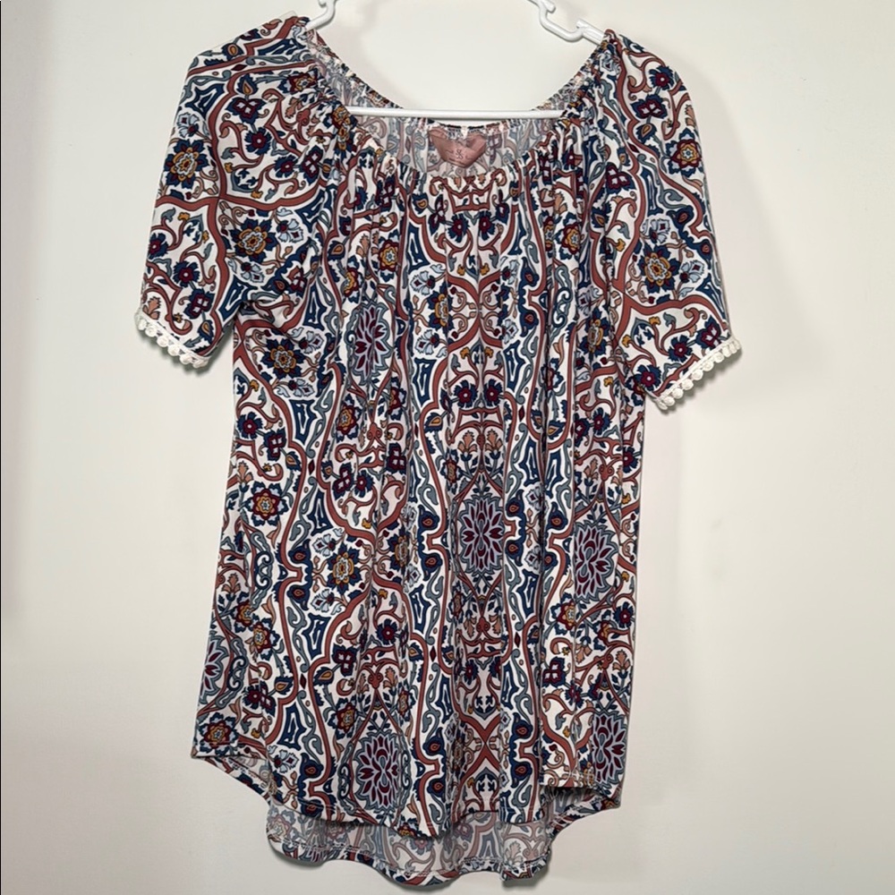 SJS Women’s Short Sleeve Casual‎ Blouse Size Large